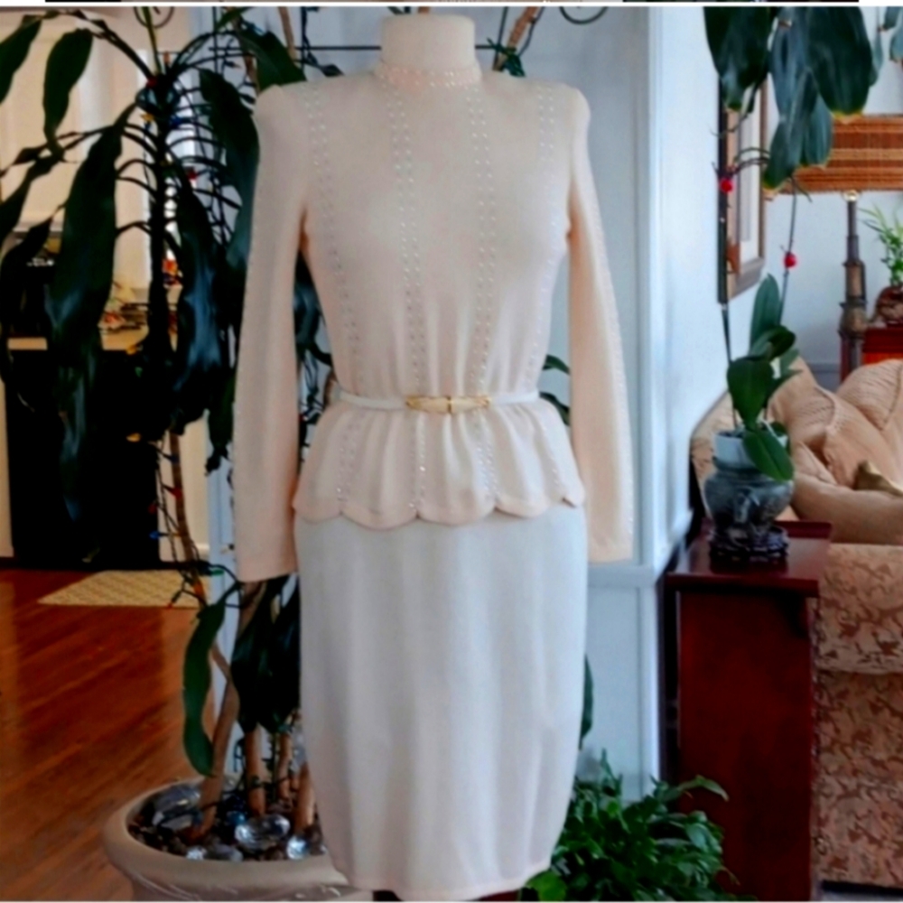 Vintage St. John 70's beaded blouse & skirt set with matching belt